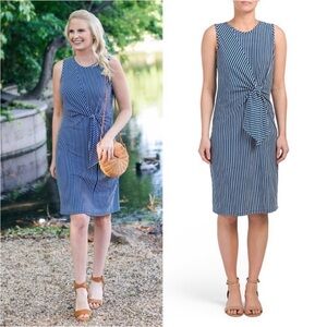 J. McLaughlin Jenn Vertical Stripe Sleeveless Dress Navy White Womens Size M